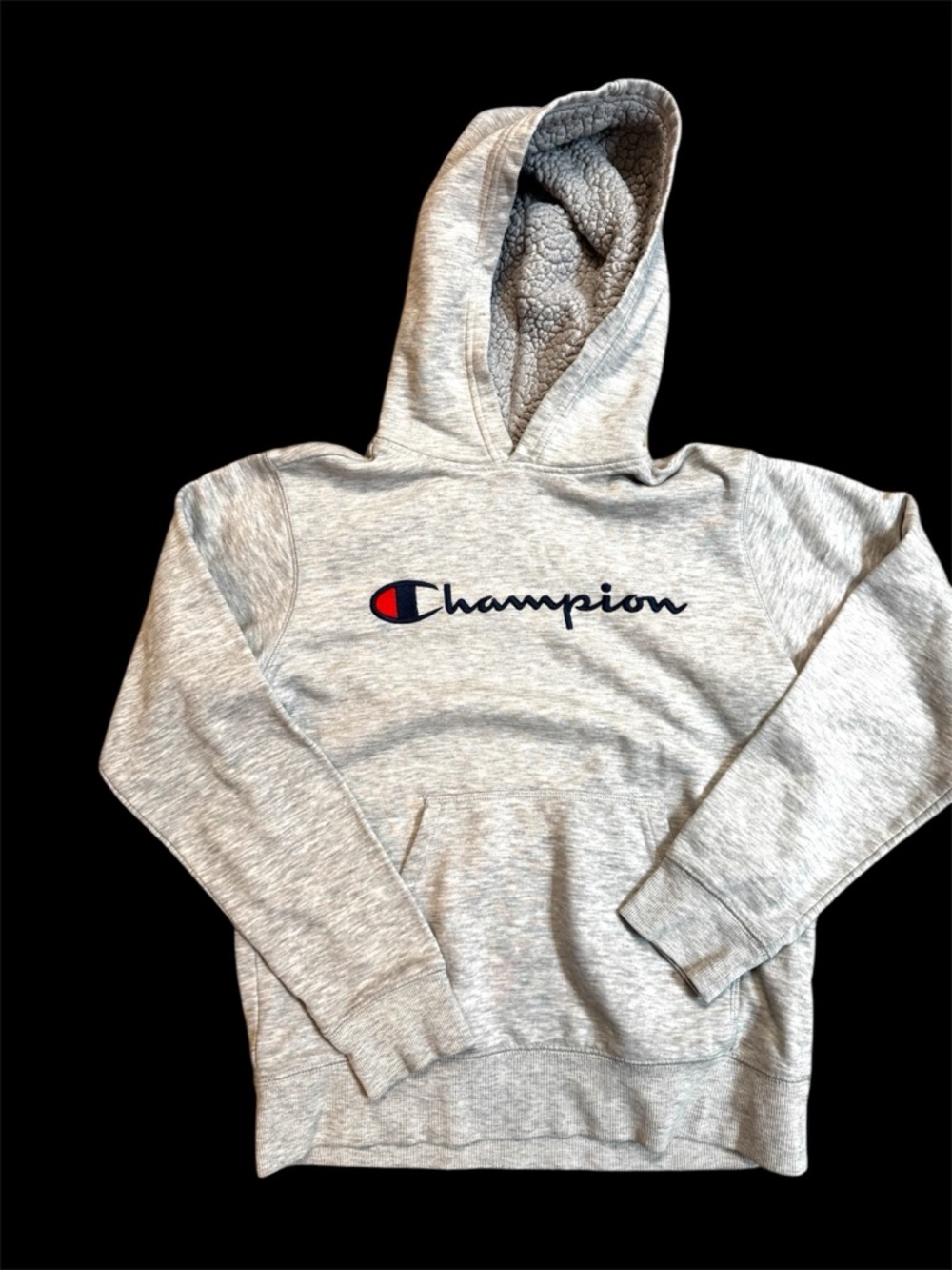 Boys Gray Embroidered Champion Hooded Sweatshirt Size Large